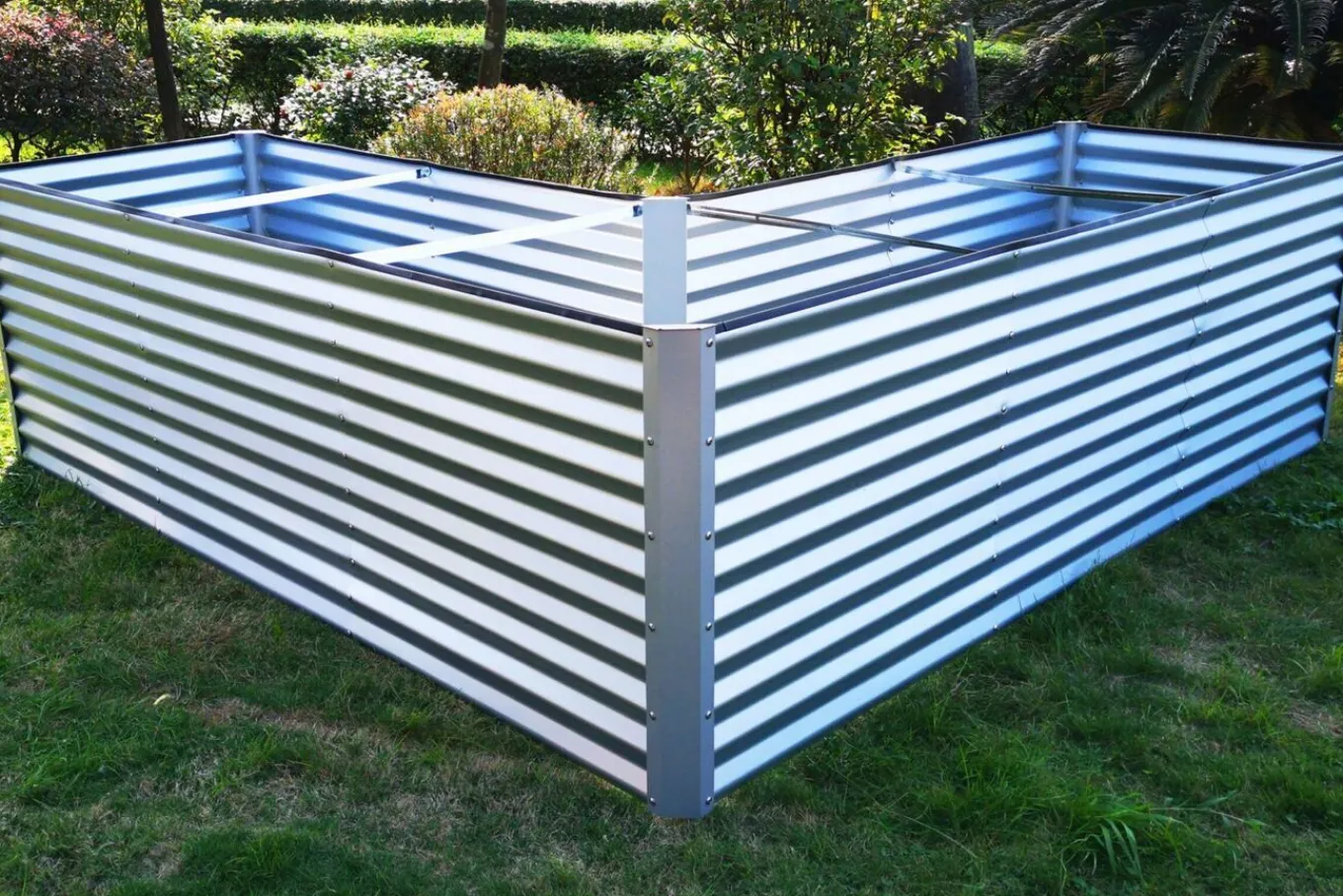 Eck-Hochbeet, silber, Aluminium-Zink-Stahl, 270x270x90x84cm Hochbeet
