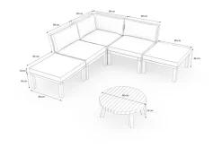 Outlet Ecklounge, Akazie, 5 Personen, inkl. Tisch ø 80 cm und Polster aus Olefin in hellbraun, FSC®-zertifiziertes Produkt Gartenlounge