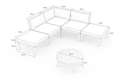 Outlet Ecklounge, Akazie, 5 Personen, inkl. Tisch ø 80 cm und Polster aus Olefin in hellbraun, FSC®-zertifiziertes Produkt Gartenlounge