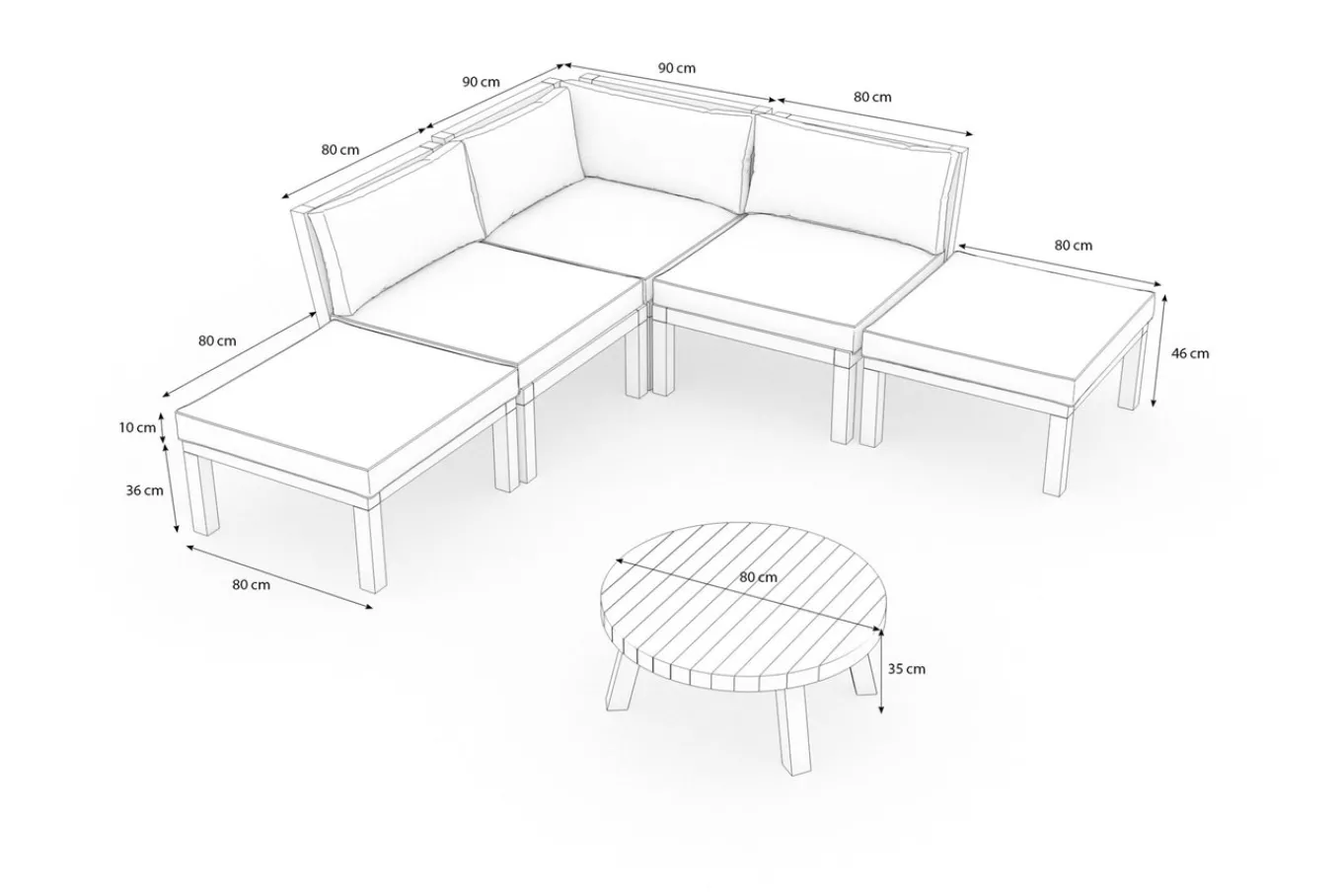 Outlet Ecklounge, Akazie, 5 Personen, inkl. Tisch ø 80 cm und Polster aus Olefin in hellbraun, FSC®-zertifiziertes Produkt Gartenlounge