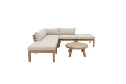 Outlet Ecklounge, Akazie, 5 Personen, inkl. Tisch ø 80 cm und Polster aus Olefin in hellbraun, FSC®-zertifiziertes Produkt Gartenlounge