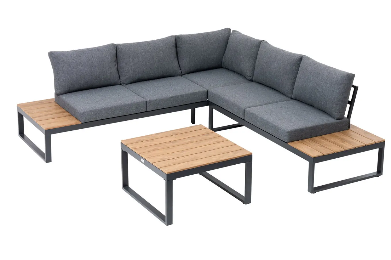 Best Ecklounge, anthrazit matt, Alu/Holzoptik, 5 Personen, Seitenablage Gartenlounge|Aluminium-Gartenmöbel