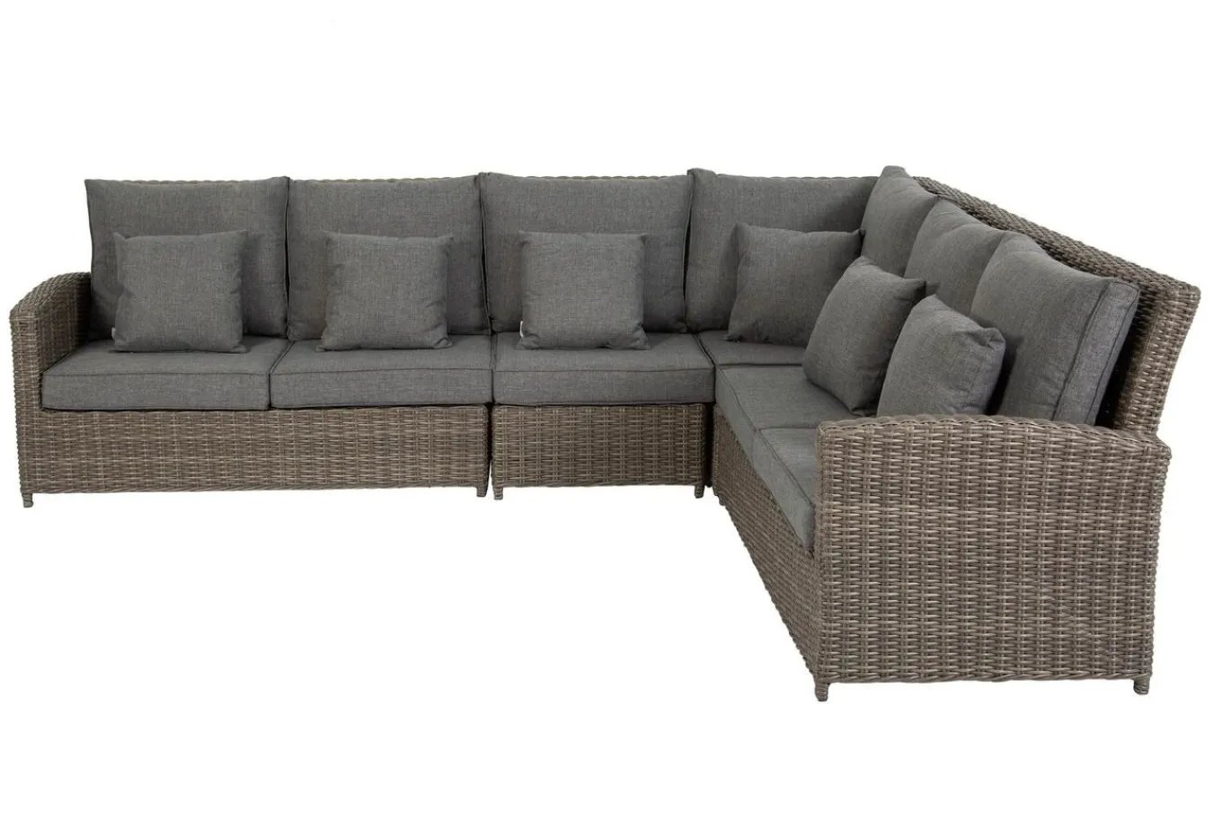 Discount Ecklounge, grau, Polyrattan, 4tlg, 5-6 Personen, inkl. Polster und Kissen Polyrattan-Gartenmöbel|Gartenlounge