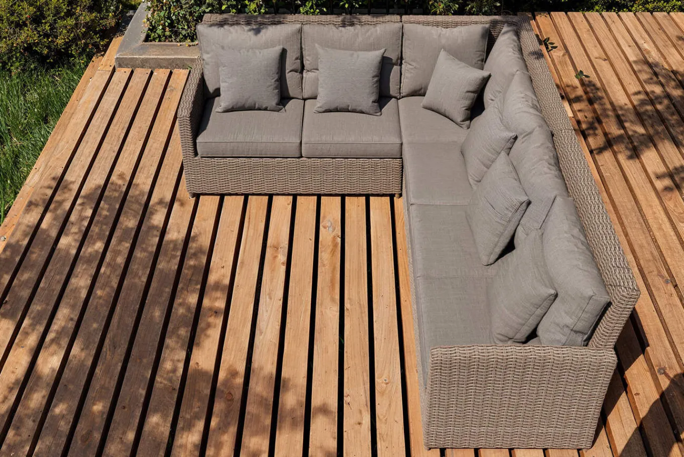 Discount Ecklounge, grau, Polyrattan, 4tlg, 5-6 Personen, inkl. Polster und Kissen Polyrattan-Gartenmöbel|Gartenlounge