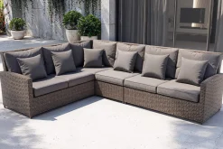 Discount Ecklounge, grau, Polyrattan, 4tlg, 5-6 Personen, inkl. Polster und Kissen Polyrattan-Gartenmöbel|Gartenlounge
