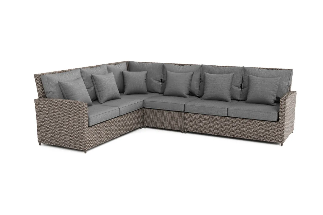 Discount Ecklounge, grau, Polyrattan, 4tlg, 5-6 Personen, inkl. Polster und Kissen Polyrattan-Gartenmöbel|Gartenlounge