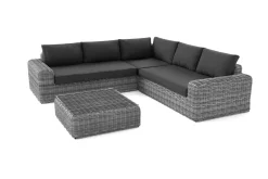 Clearance Ecklounge, grauweiß/anthrazit, Polyrattan, 6 Personen, inkl. Tisch/Hocker 90 x 90 cm und Polster aus Olefin in anthrazit Polyrattan-Gartenmöbel|Gartenlounge