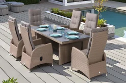 Outlet Elba Garten-Essgruppe, champagner-meliert/savanna, 200 x 95 cm, Polyrattan/Alu Polyrattan-Gartenmöbel|Akazien-Gartenmöbel
