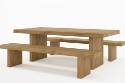 Discount Encino Garten-Essgruppe, recyceltes Teak, Tisch 220x100cm, 2 Bänke 220x40cm, Gebürstet, Hohe Belastbarkeit, FSC®-zertifiziertes Produkt Garten-Essgruppen|Teak-Gartenmöbel
