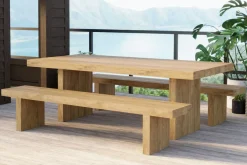 Discount Encino Garten-Essgruppe, recyceltes Teak, Tisch 220x100cm, 2 Bänke 220x40cm, Gebürstet, Hohe Belastbarkeit, FSC®-zertifiziertes Produkt Garten-Essgruppen|Teak-Gartenmöbel
