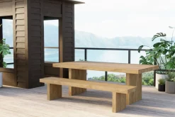 New Encino Garten-Essgruppe, natur/recyceltes Teak, Bank 220x50, Tisch 220x107, Gebürstet, Recycled, FSC®-zertifiziertes Produkt Garten-Essgruppen|Teak-Gartenmöbel