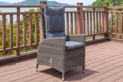 2er Set Dining Sessel, grau, Polyrattan, je 55 x 65 x 112 cm, Rücken stufenlos verstellbar Polyrattan-Gartenmöbel|Gartenstühle & Gartensessel