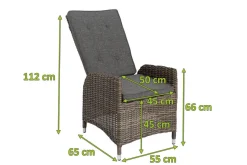 2er Set Dining Sessel, grau, Polyrattan, je 55 x 65 x 112 cm, Rücken stufenlos verstellbar Polyrattan-Gartenmöbel|Gartenstühle & Gartensessel