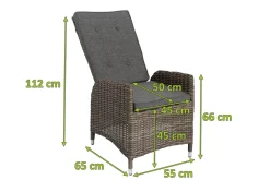 2er Set Dining Sessel, grau, Polyrattan, je 55 x 65 x 112 cm, Rücken stufenlos verstellbar Polyrattan-Gartenmöbel|Gartenstühle & Gartensessel