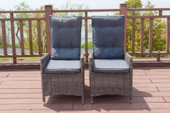2er Set Dining Sessel, grau, Polyrattan, je 55 x 65 x 112 cm, Rücken stufenlos verstellbar Polyrattan-Gartenmöbel|Gartenstühle & Gartensessel
