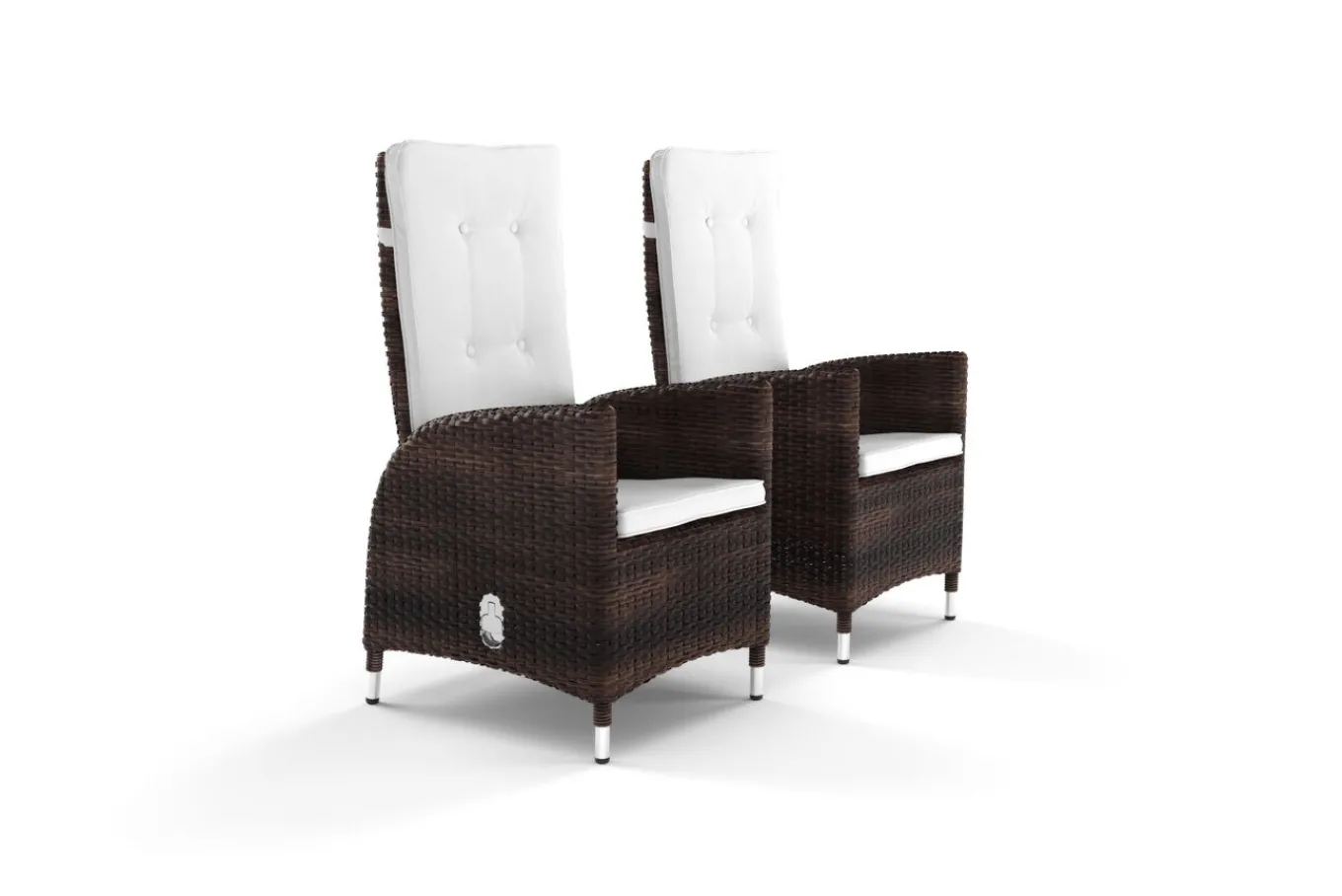 Discount 2er Set Dining Sessel, braun marmoriert, Polyrattan, 55 x 65 x 112 cm, Rücken stufenlos verstellbar Polyrattan-Gartenmöbel|Gartenstühle & Gartensessel
