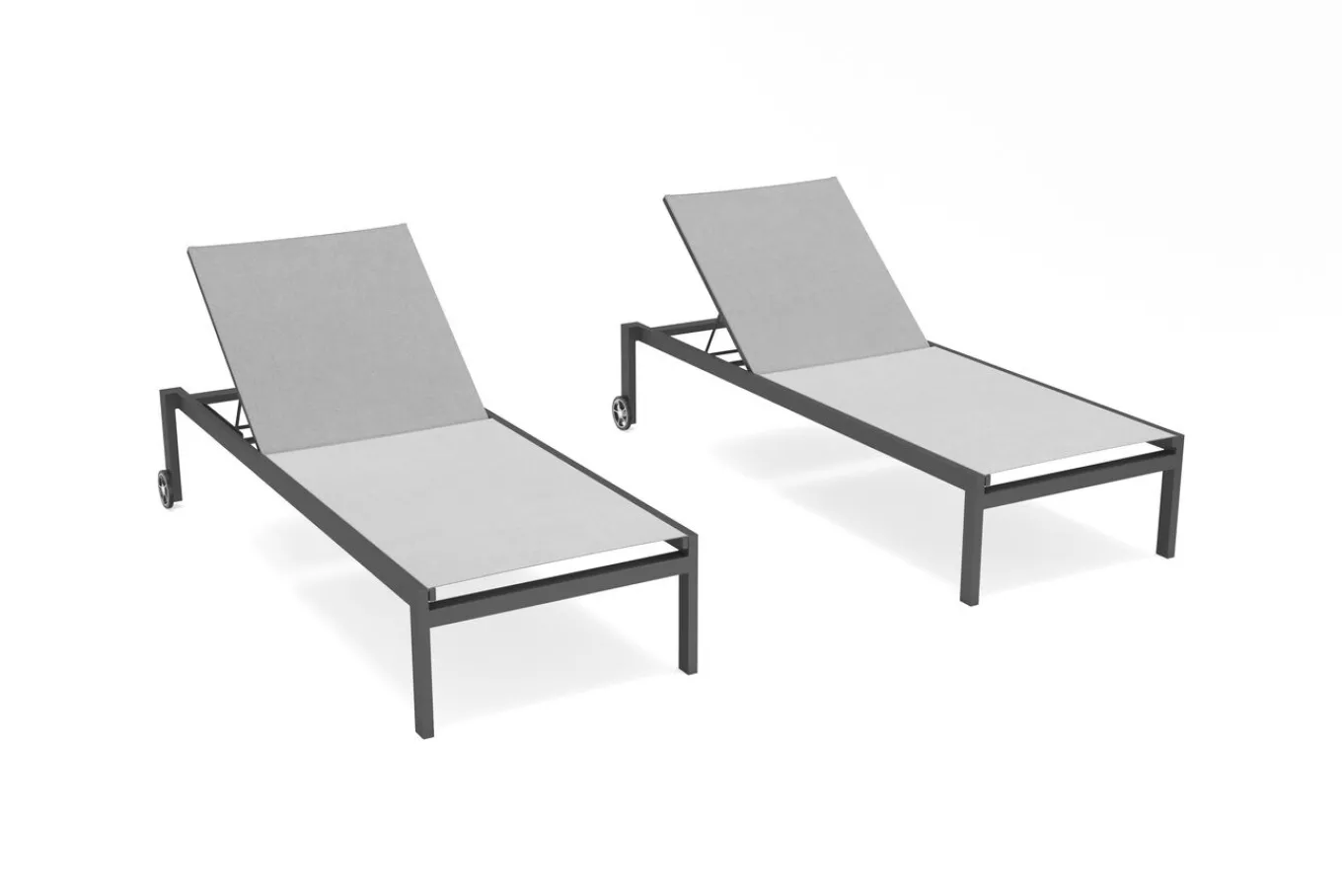 Discount 2er-Set Gartenliege, grau/schwarz, Alu/Textilene, 190 x 80 cm, rollbar, verstellbare Rückenlehne Gartenliegen|Aluminium-Gartenmöbel