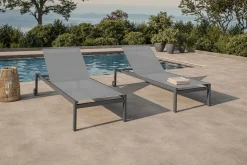 Discount 2er-Set Gartenliege, grau/schwarz, Alu/Textilene, 190 x 80 cm, rollbar, verstellbare Rückenlehne Gartenliegen|Aluminium-Gartenmöbel