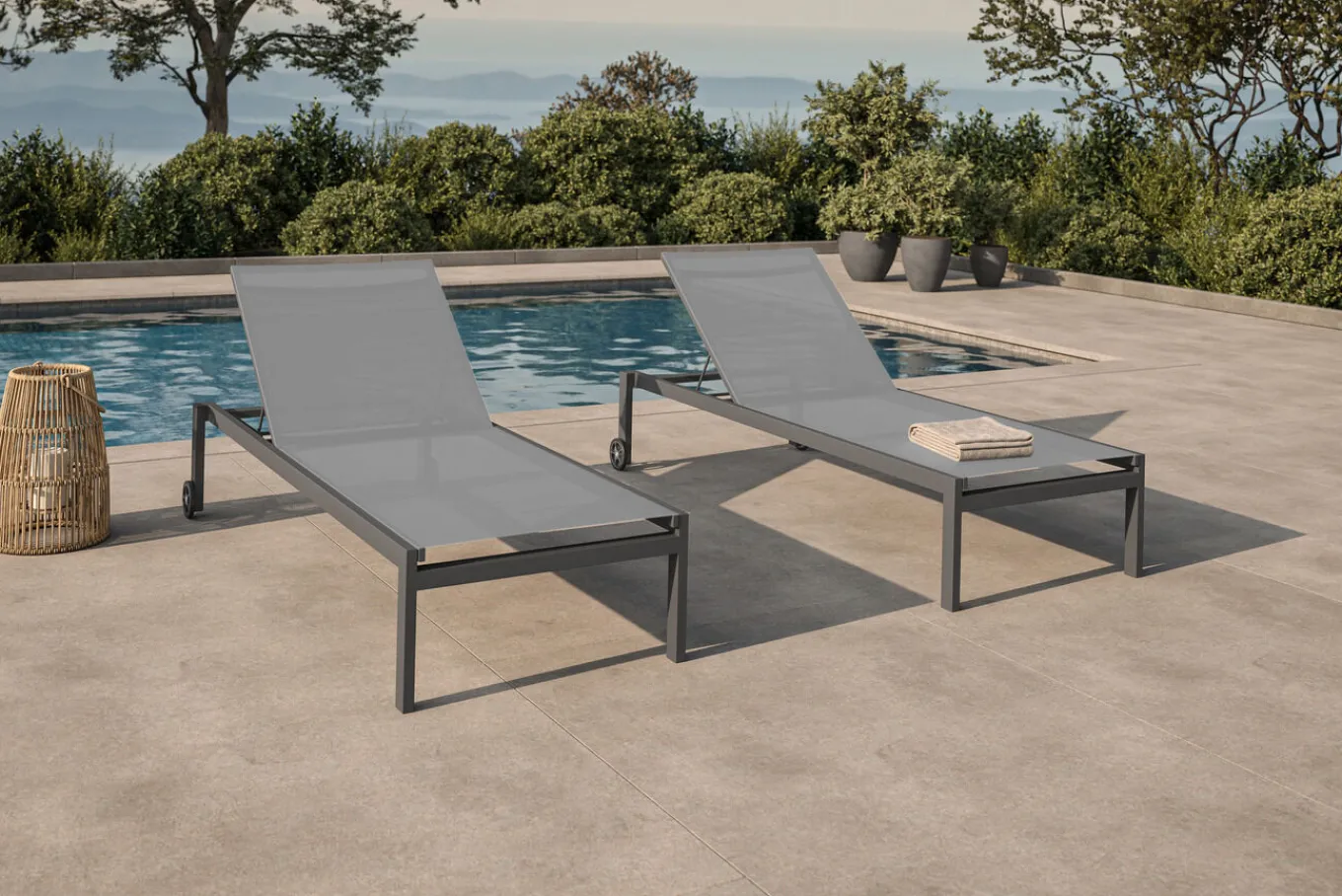 Discount 2er-Set Gartenliege, grau/schwarz, Alu/Textilene, 190 x 80 cm, rollbar, verstellbare Rückenlehne Gartenliegen|Aluminium-Gartenmöbel