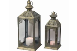 Sale 2-er Set Laterne, blau/gold, Metall, H ca. 26/38,5 cm Beleuchtung