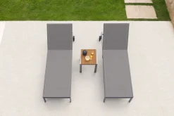 2er-Set Rollliege, taupe, Edelstahl/Teak, 212x71x36cm, mit Beistelltisch 45x45cm, FSC®-zertifiziertes Produkt Gartenliegen