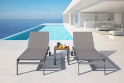 2er-Set Rollliege, taupe, Edelstahl/Teak, 212x71x36cm, mit Beistelltisch 45x45cm, FSC®-zertifiziertes Produkt Gartenliegen