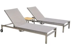 2er-Set Rollliege, taupe, Edelstahl/Teak, 212x71x36cm, mit Beistelltisch 45x45cm, FSC®-zertifiziertes Produkt Gartenliegen