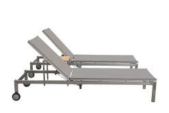 2er-Set Rollliege, taupe, Edelstahl/Teak, 212x71x36cm, mit Beistelltisch 45x45cm, FSC®-zertifiziertes Produkt Gartenliegen