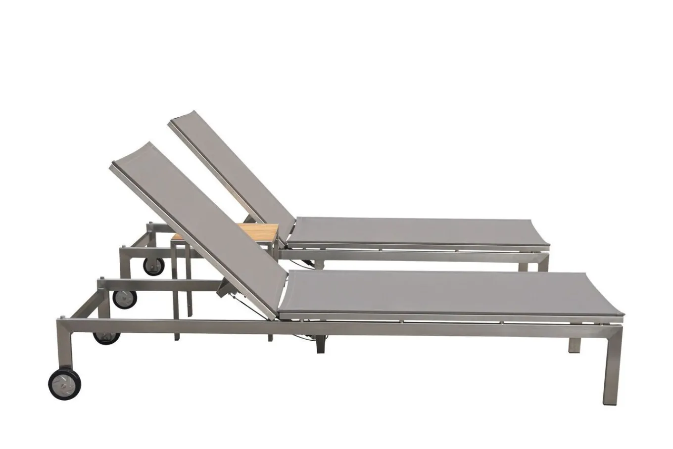 2er-Set Rollliege, taupe, Edelstahl/Teak, 212x71x36cm, mit Beistelltisch 45x45cm, FSC®-zertifiziertes Produkt Gartenliegen