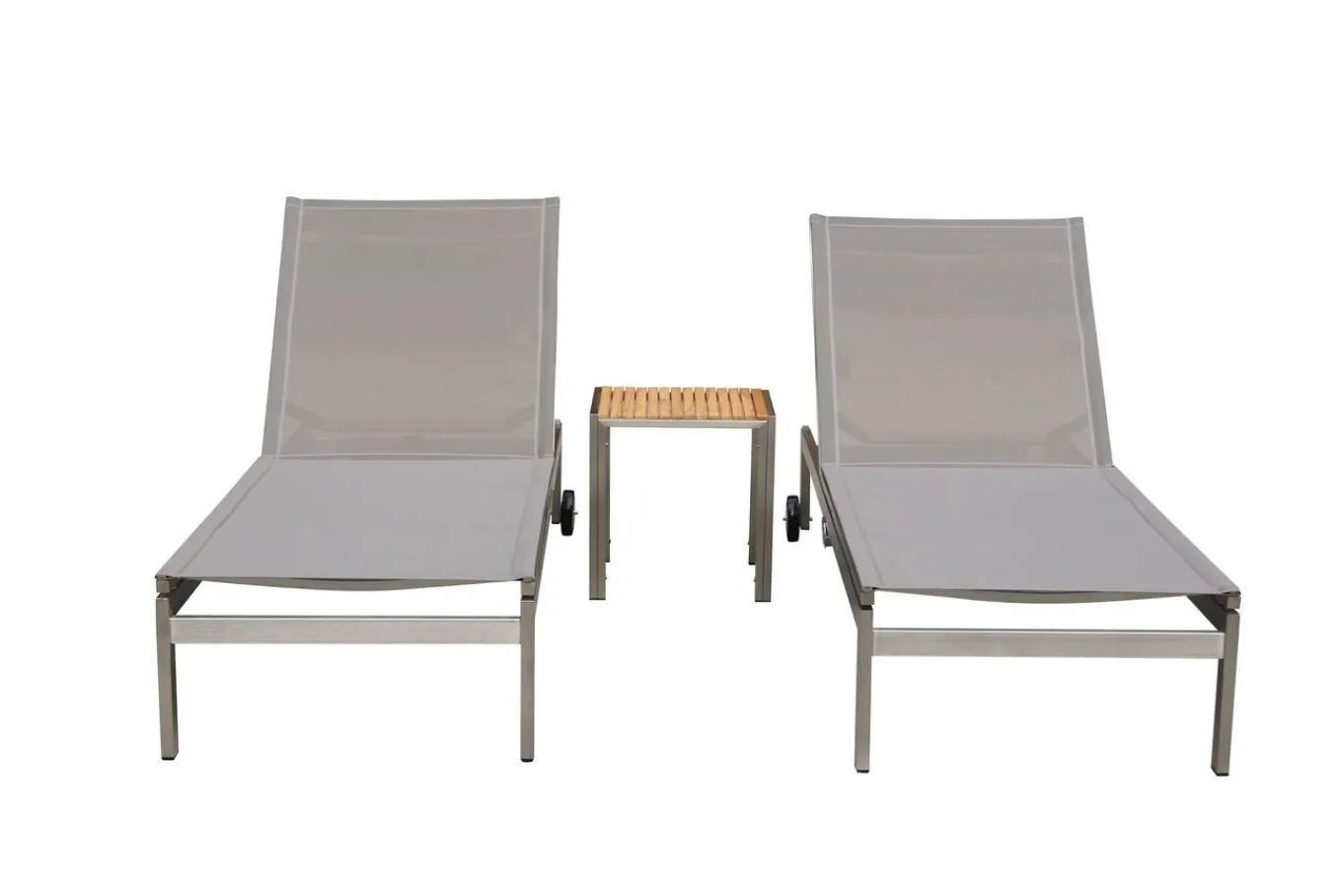 2er-Set Rollliege, taupe, Edelstahl/Teak, 212x71x36cm, mit Beistelltisch 45x45cm, FSC®-zertifiziertes Produkt Gartenliegen