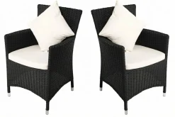 Best 2er Set Sessel, schwarz, Polyrattan inkl. Kissen und Polster Polyrattan-Gartenmöbel|Gartenstühle & Gartensessel