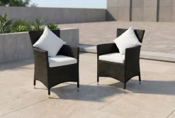 Best 2er Set Sessel, schwarz, Polyrattan inkl. Kissen und Polster Polyrattan-Gartenmöbel|Gartenstühle & Gartensessel