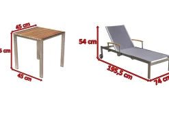 Best 2er-Set Sonnenliegen, taupe, Edelstahl/Textilene, 195 x 74 cm, mit Beistelltisch 45 x 45 cm, FSC®-zertifiziertes Produkt Gartenliegen