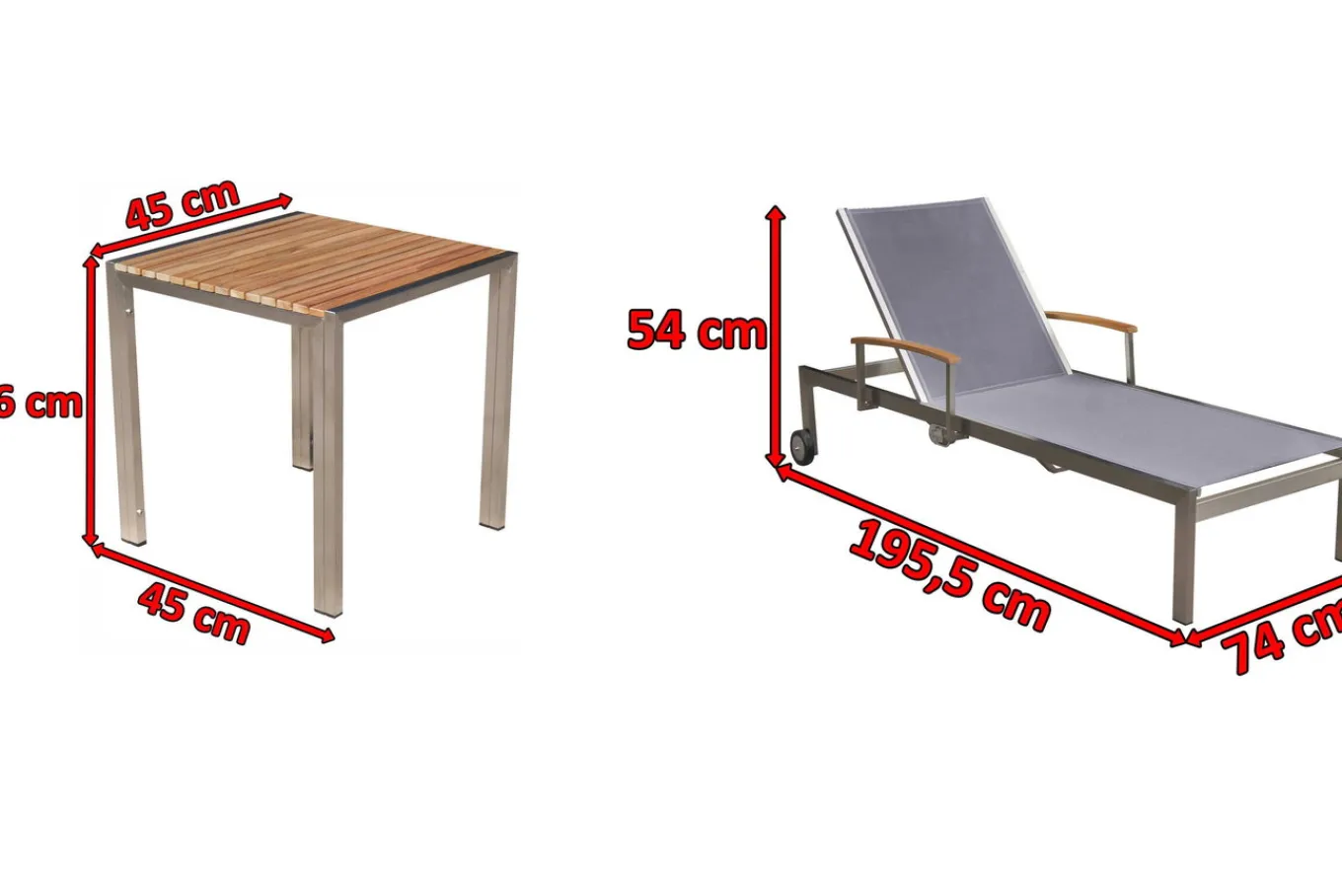 Best 2er-Set Sonnenliegen, taupe, Edelstahl/Textilene, 195 x 74 cm, mit Beistelltisch 45 x 45 cm, FSC®-zertifiziertes Produkt Gartenliegen