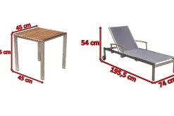 Best 2er-Set Sonnenliegen, taupe, Edelstahl/Textilene, 195 x 74 cm, mit Beistelltisch 45 x 45 cm, FSC®-zertifiziertes Produkt Gartenliegen
