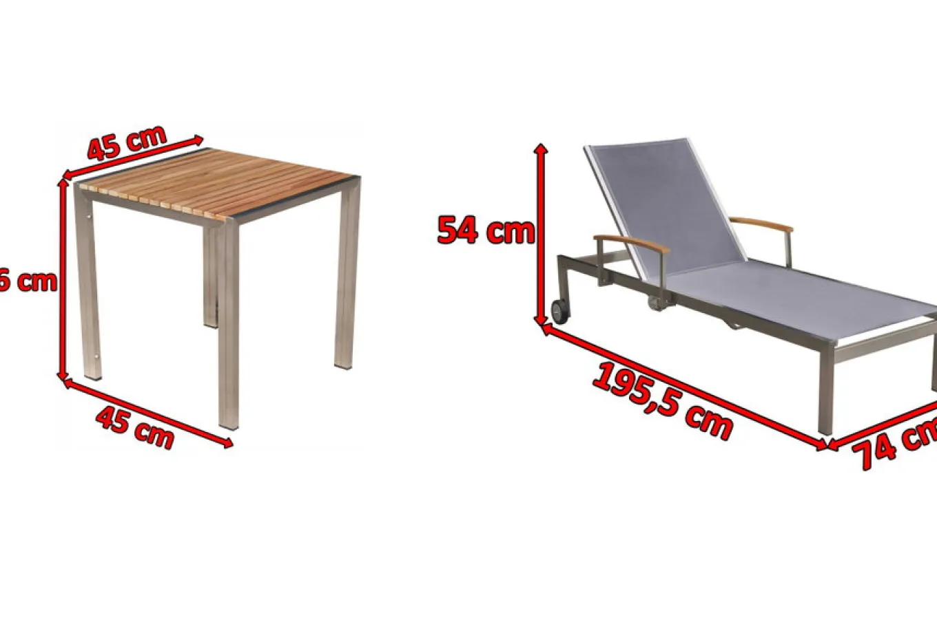 Best 2er-Set Sonnenliegen, taupe, Edelstahl/Textilene, 195 x 74 cm, mit Beistelltisch 45 x 45 cm, FSC®-zertifiziertes Produkt Gartenliegen