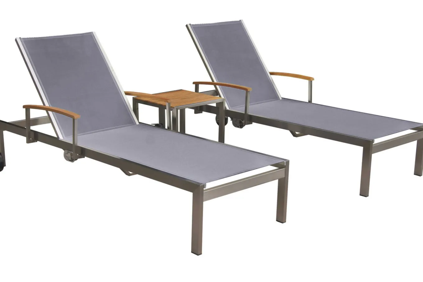 Best 2er-Set Sonnenliegen, taupe, Edelstahl/Textilene, 195 x 74 cm, mit Beistelltisch 45 x 45 cm, FSC®-zertifiziertes Produkt Gartenliegen