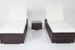 Best 2er-Set Sonnenliegen, braun marmoriert, Polyrattan, je 200x70x45cm, mit Beistelltisch Polyrattan-Gartenmöbel|Gartenliegen