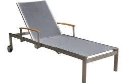 Outlet 2er-Set Sonnenliegen, silber, Edelstahl/Teak, 195,5x74x35cm, mit Beistelltisch 45x45cm, Teak Armlehnen, FSC®-zertifiziertes Produkt Edelstahl-Gartenmöbel|Gartenliegen