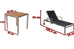 Best 2er-Set Sonnenliegen, schwarz, Edelstahl/Teak, 195,5x74x35cm, mit Beistelltisch 45x45cm, Teak Armlehnen, FSC®-zertifiziertes Produkt Gartenliegen