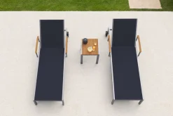 Best 2er-Set Sonnenliegen, schwarz, Edelstahl/Teak, 195,5x74x35cm, mit Beistelltisch 45x45cm, Teak Armlehnen, FSC®-zertifiziertes Produkt Gartenliegen