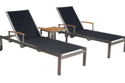 Best 2er-Set Sonnenliegen, schwarz, Edelstahl/Teak, 195,5x74x35cm, mit Beistelltisch 45x45cm, Teak Armlehnen, FSC®-zertifiziertes Produkt Gartenliegen