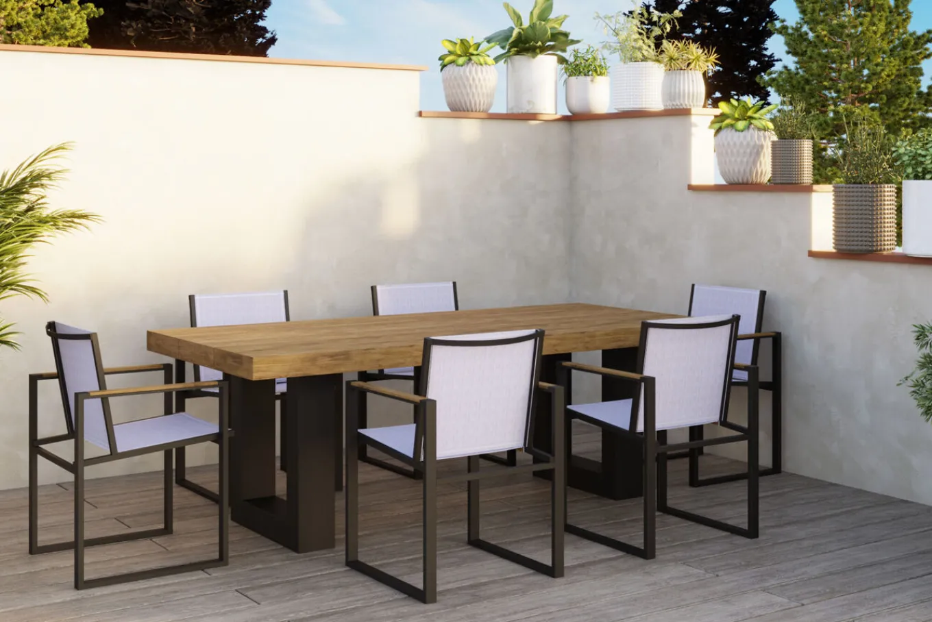 Outlet Esstisch, anthrazit/natur, Alu/recyceltes Teak, 220 x 100 cm, rustikal gebürstet, FSC®-zertifiziertes Produkt Gartentische