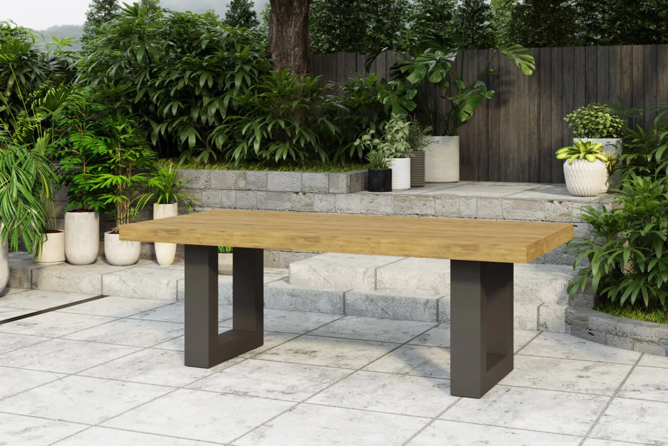 Outlet Esstisch, anthrazit/natur, Alu/recyceltes Teak, 220 x 100 cm, rustikal gebürstet, FSC®-zertifiziertes Produkt Gartentische