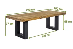Outlet Esstisch, anthrazit/natur, Alu/recyceltes Teak, 220 x 100 cm, rustikal gebürstet, FSC®-zertifiziertes Produkt Gartentische