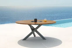 Best Esstisch, Edelstahl/Teakholz, Ø 170cm, inkl. drehbarer Granitplatte und Eiskühler, FSC®-zertifiziertes Produkt Gartentische