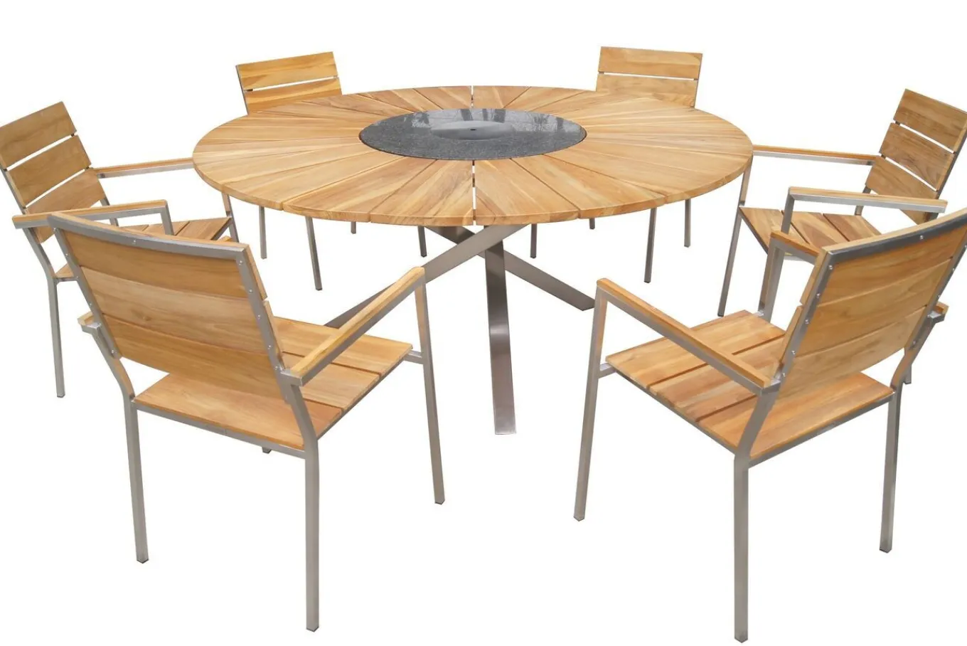 Best Esstisch, Edelstahl/Teakholz, Ø 170cm, inkl. drehbarer Granitplatte und Eiskühler, FSC®-zertifiziertes Produkt Gartentische