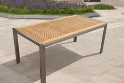 Esstisch, Edelstahl/Teakholz, 180x90cm Gartentische|Edelstahl-Gartenmöbel