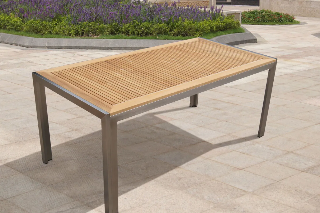 Esstisch, Edelstahl/Teakholz, 180x90cm Gartentische|Edelstahl-Gartenmöbel