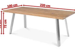 Online Esstisch, Edelstahl/recyceltes Teak, 220x100cm, A-Gestell, rustikal gebürstet, FSC®-zertifiziertes Produkt Gartentische